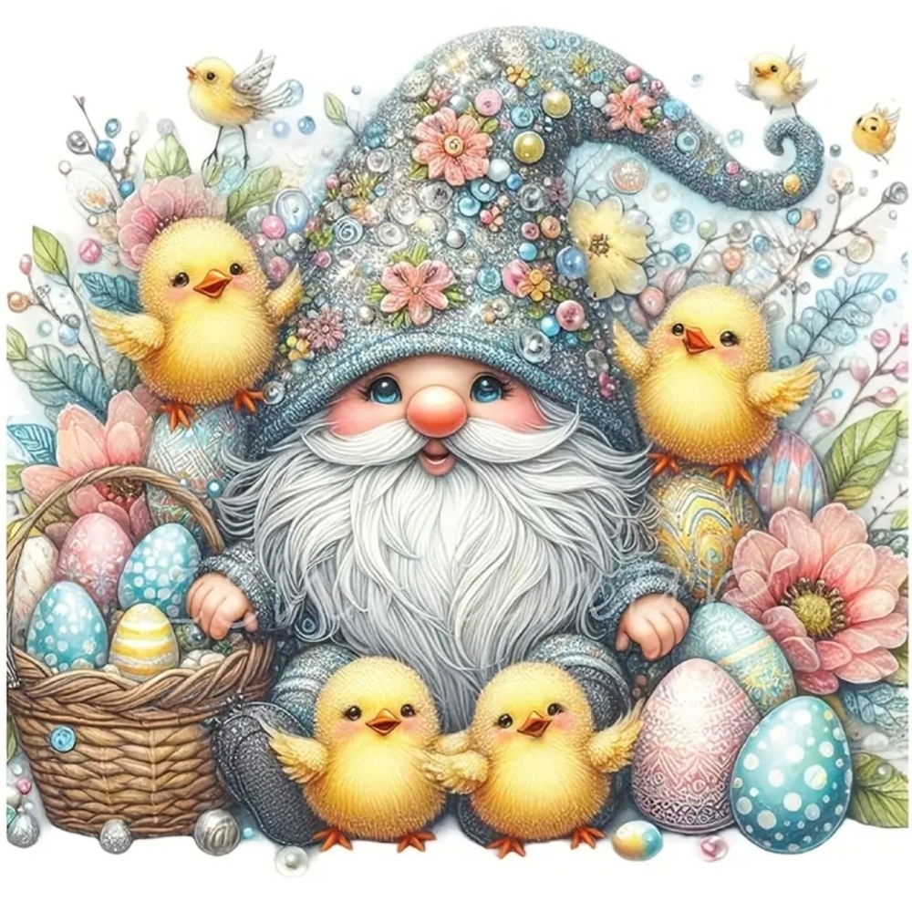 11.8x11.8 DIY Diamond Art KIT Easter Gnome with Chicks and Eggs Art Print